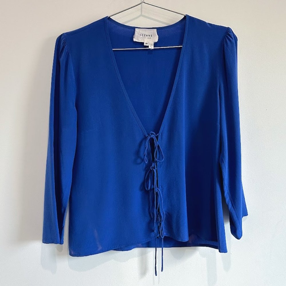 Sezane Silk Tie Front Top